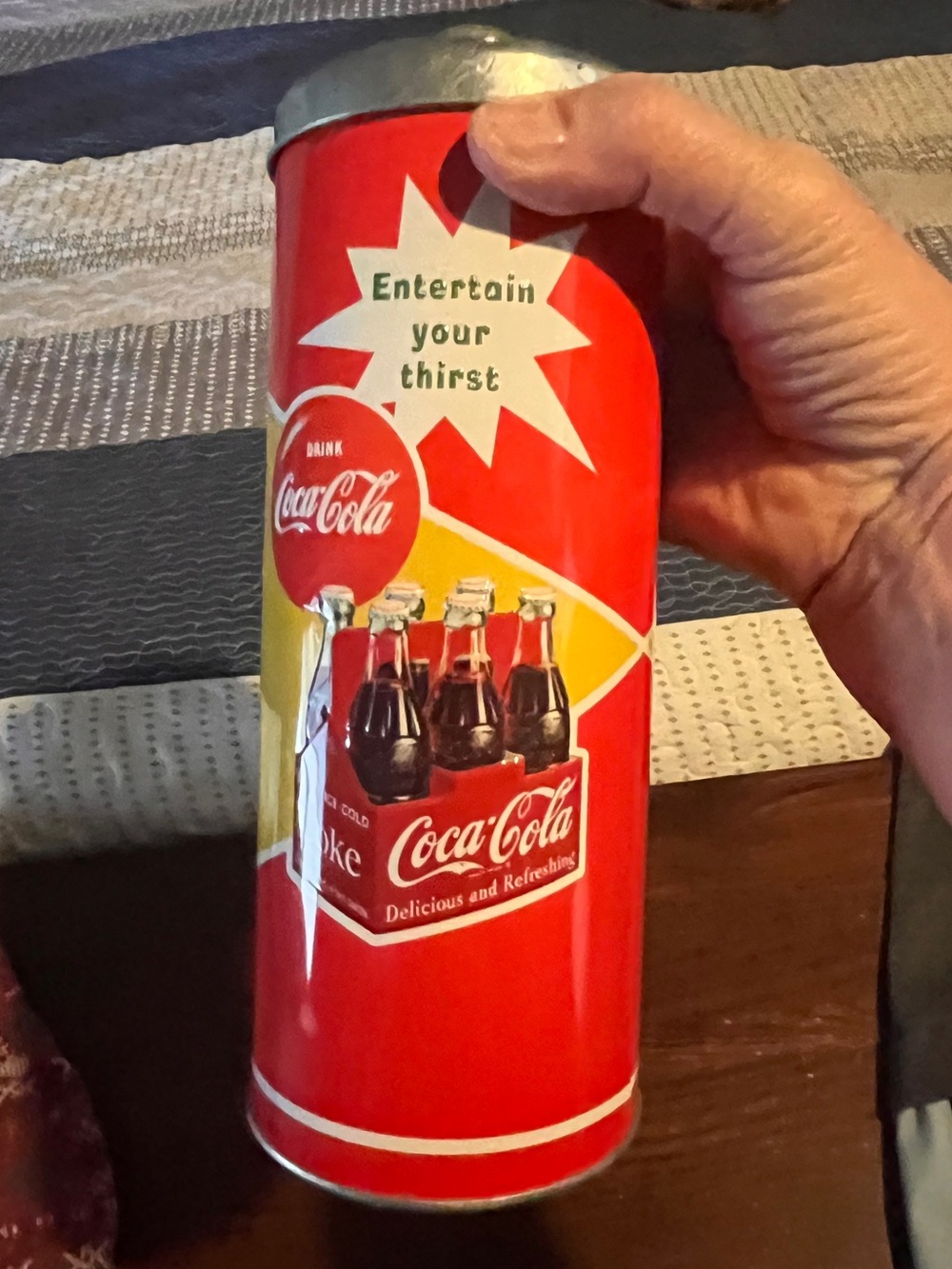 Coca Cola Red Retro Tin Canister with Bottle Artwork